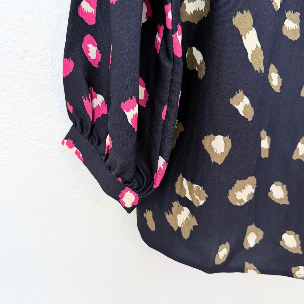 Vilagallo Anthropologie Womens Colorblock Leopard Print Blouse Navy Pink 38 M - Picture 7 of 8